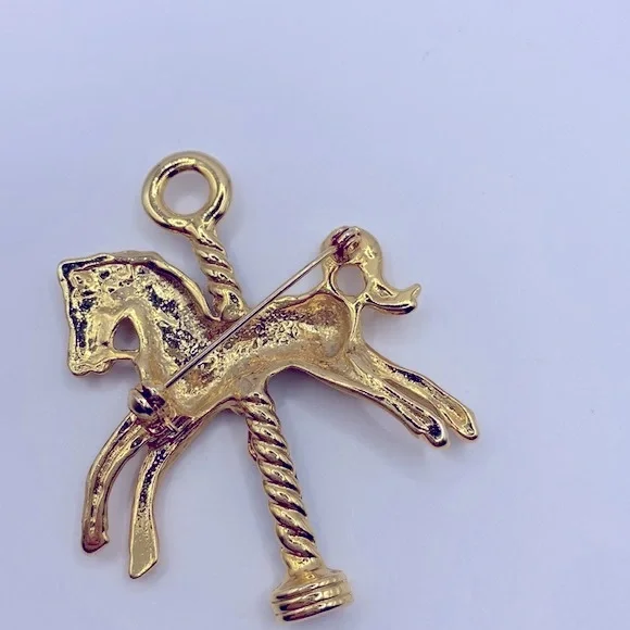 Whimsical Merry-Go-Round Horse Pin - Gold Tone & Enamel - Picture 3 of 5